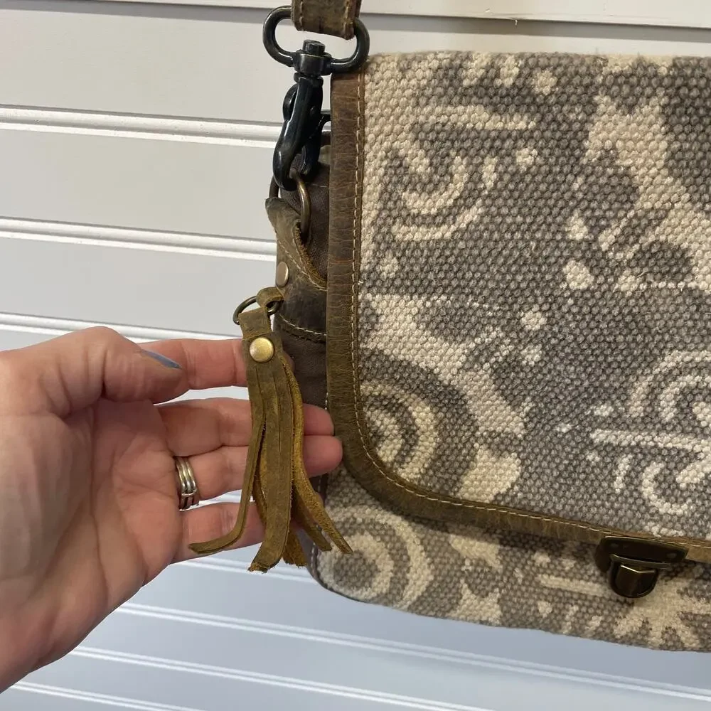 Myra Bag Canvas & Cow Hair/Hide Flap Front w/Clasp Closure